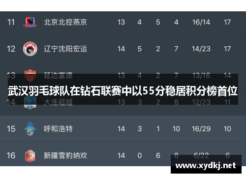 武汉羽毛球队在钻石联赛中以55分稳居积分榜首位